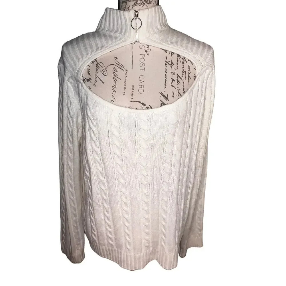 Almost famous 3X cable Knit zip mock neck, cut out chest long sleeve sweater NEW